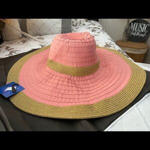 Pink and Tan Floppy Beach Hat